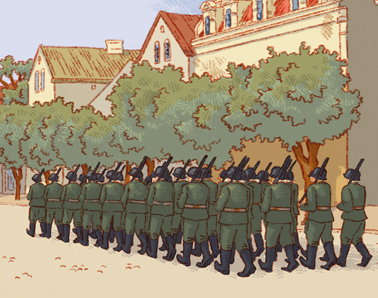 Illustration von marschierenden Soldaten