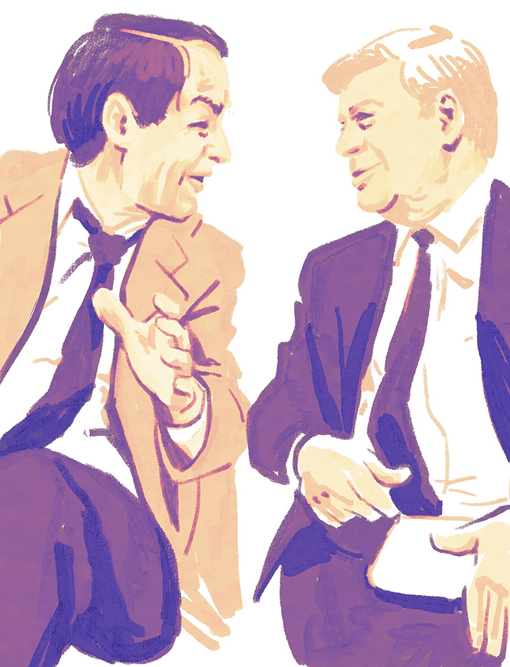 Illustration von Siegfried Lenz und Helmut Schmidt, die miteinander reden.