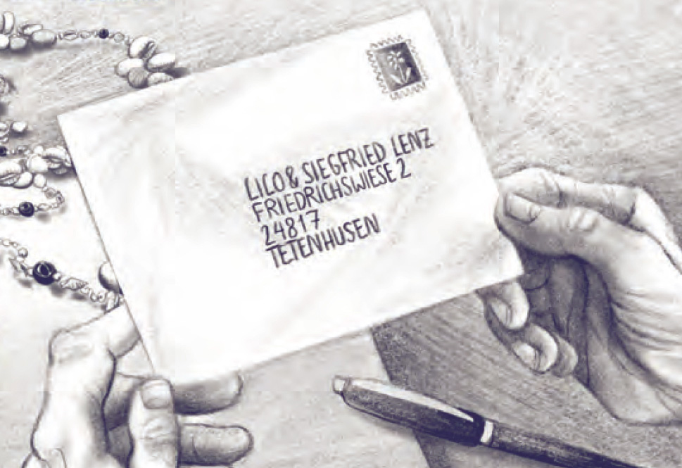 Illustration von zwei Händen, die einen Brief halten.