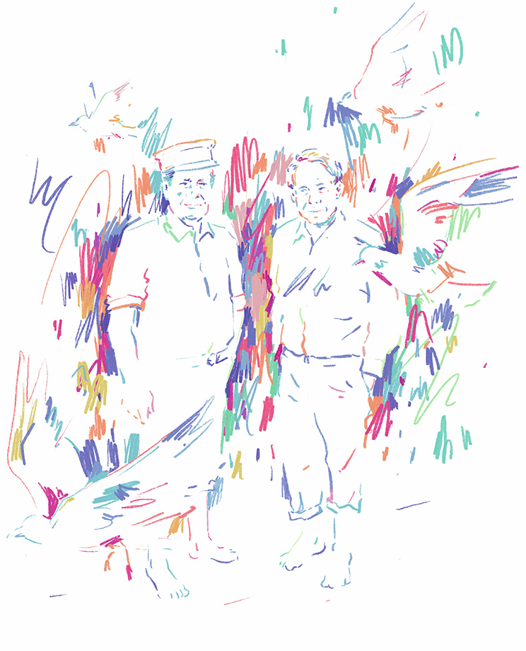 Illustration von Helmut Schmidt und Siegfried Lenz